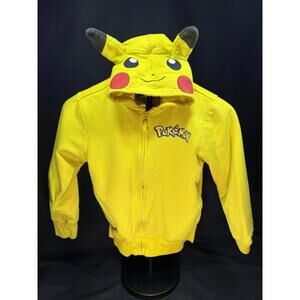 Pokemon‎ Hoodie Kids Medium 5/6 Yellow Pikachu Ears Zip Up Costume Sweatshirt